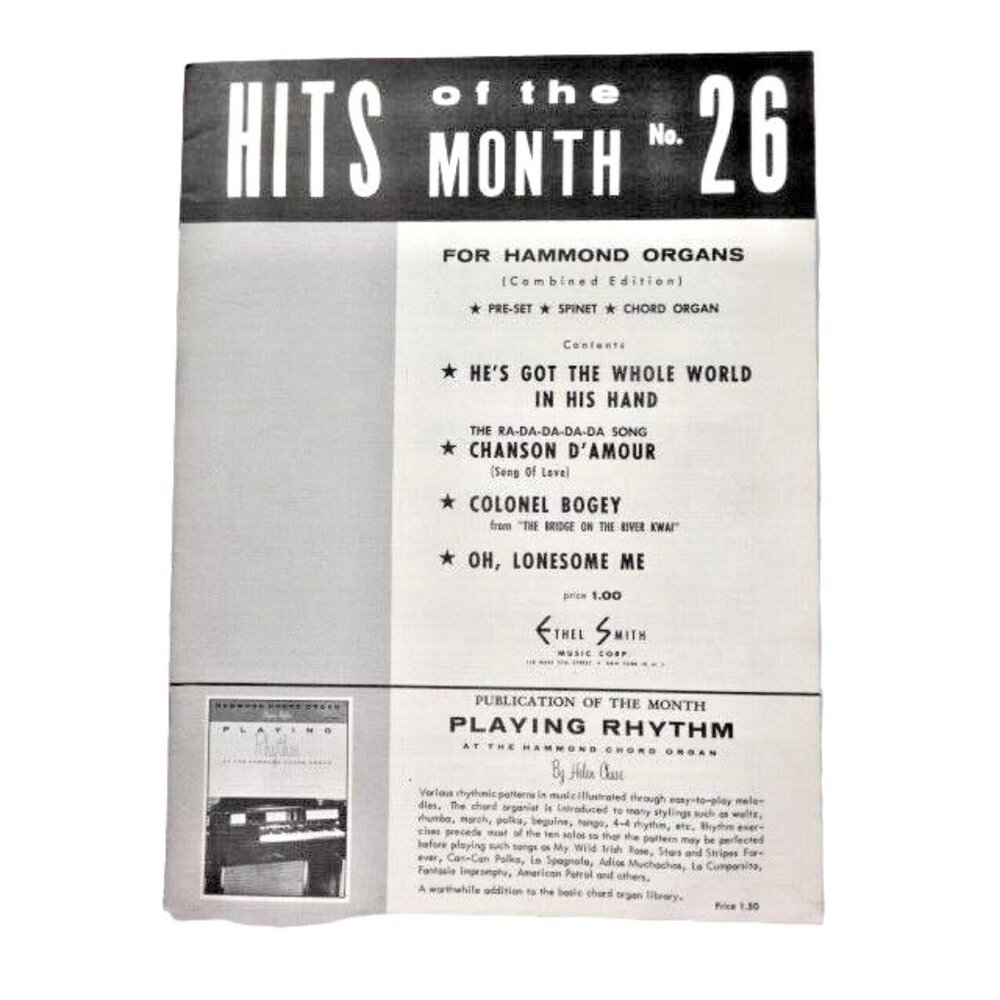 Sheet Music Hits of the Month No. 26 For Hammond Organs Vintage 1958 Ethel Smith